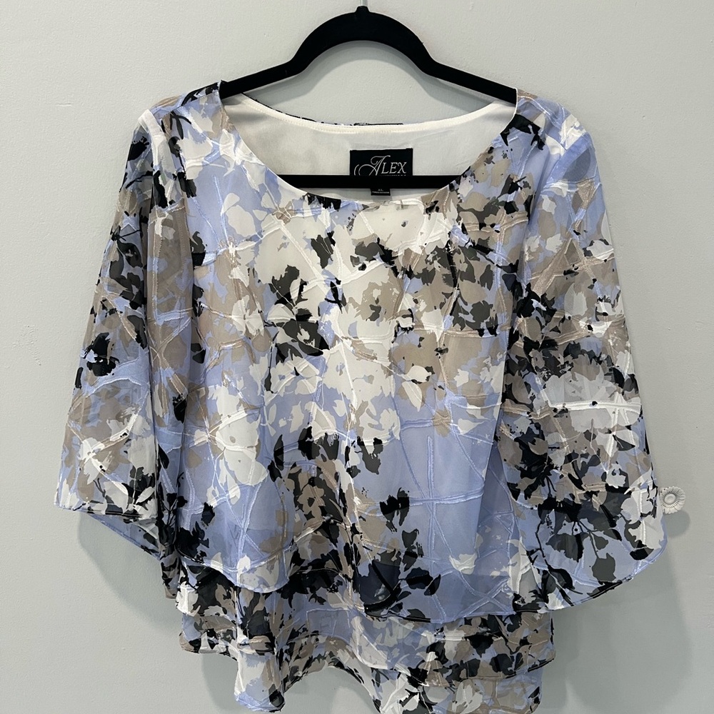 Alex Evenings Floral Print Blouse - Blue, Black, White